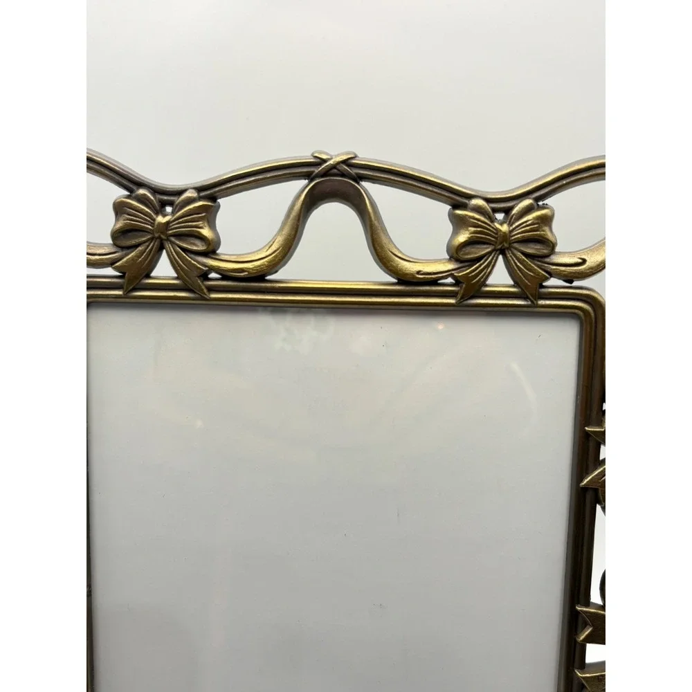 Vintage Antique Brass Ribbon & Bow Openwork Picture Frame 5x7 Coquette Romantic
